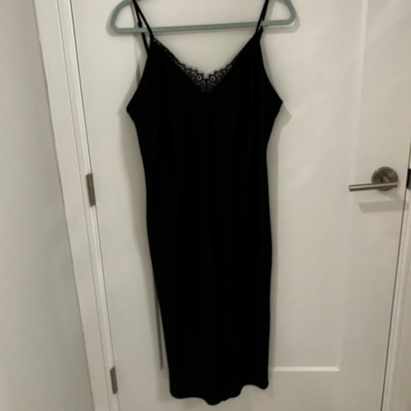 a new day Dresses & Skirts - A New Day black slip dress with slit and lace. Size Large